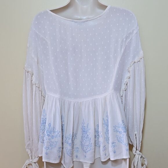 Embroidered Peasant Top Boho Milkmaid Balloon Sleeve Cottagecore Ethereal Fairy - Picture 5 of 10